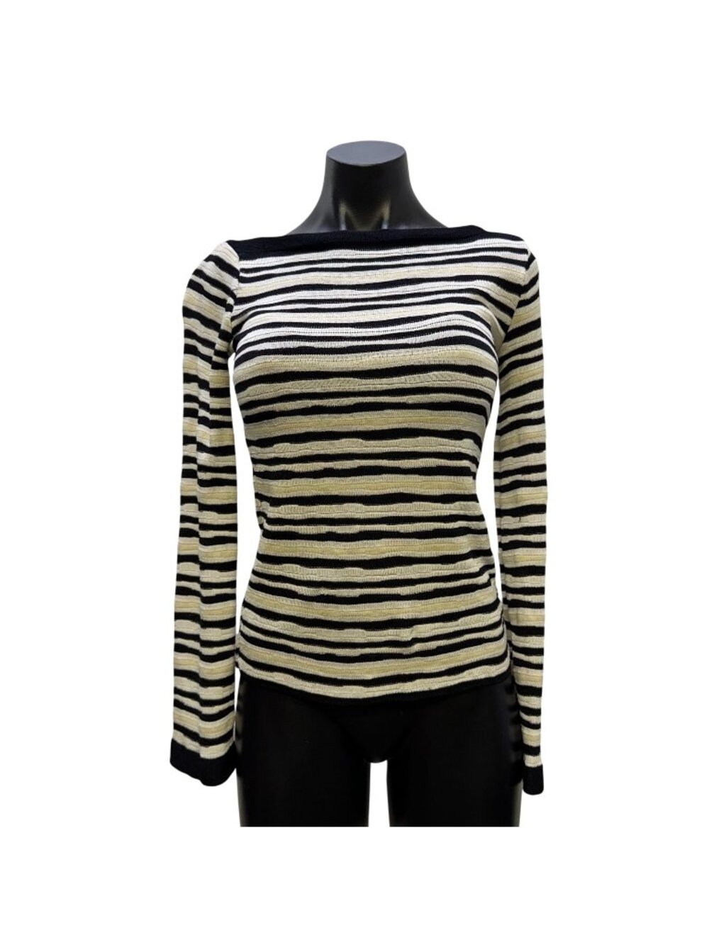 Armani Collezioni Black & Cream Striped Long Sleeve Blouse 4